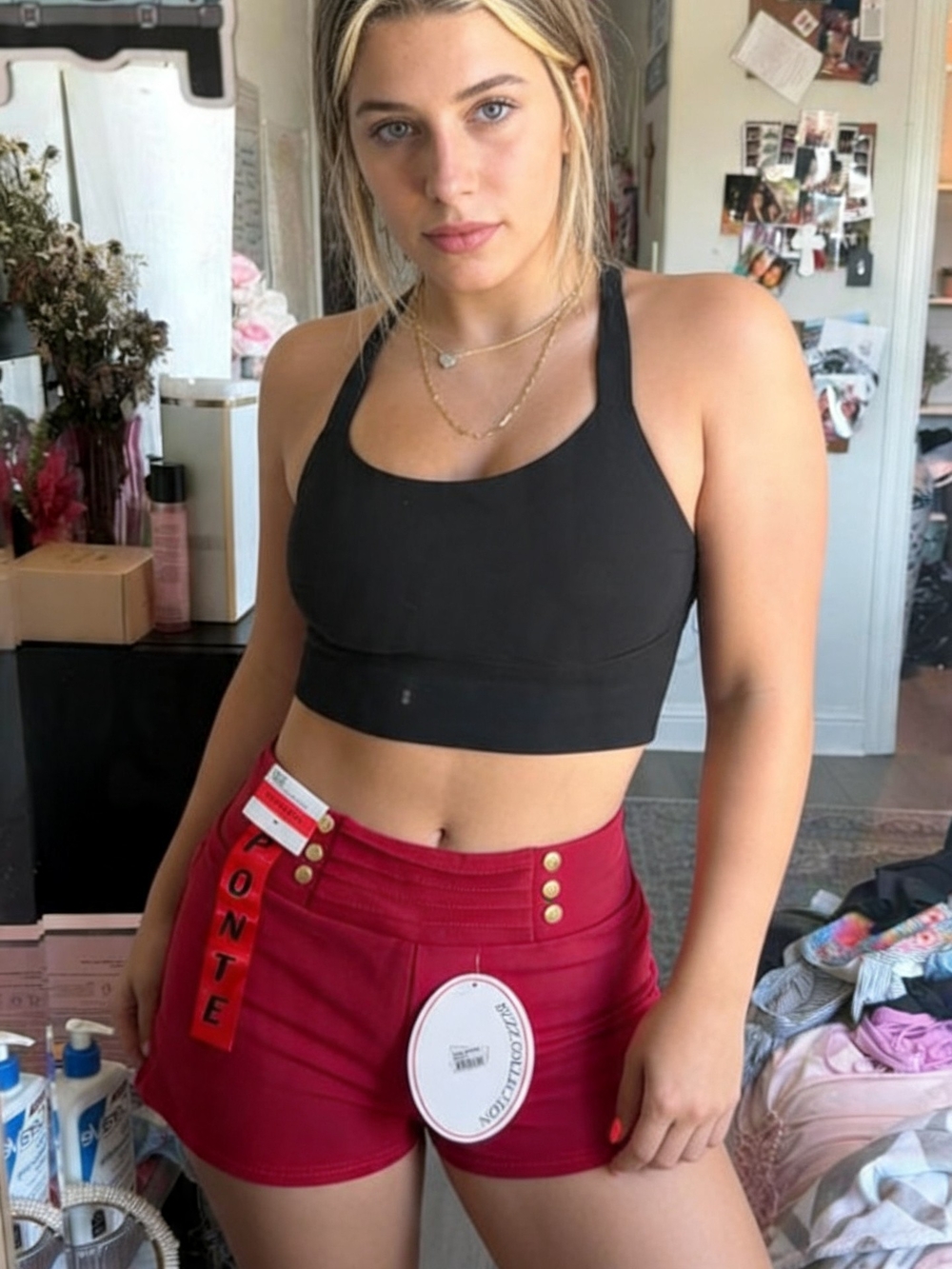 Women's High-Waist Ponte Shorts in Bright Red